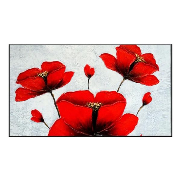 Panoramic Beautiful Red Flower Framed Canvas Wall Painting